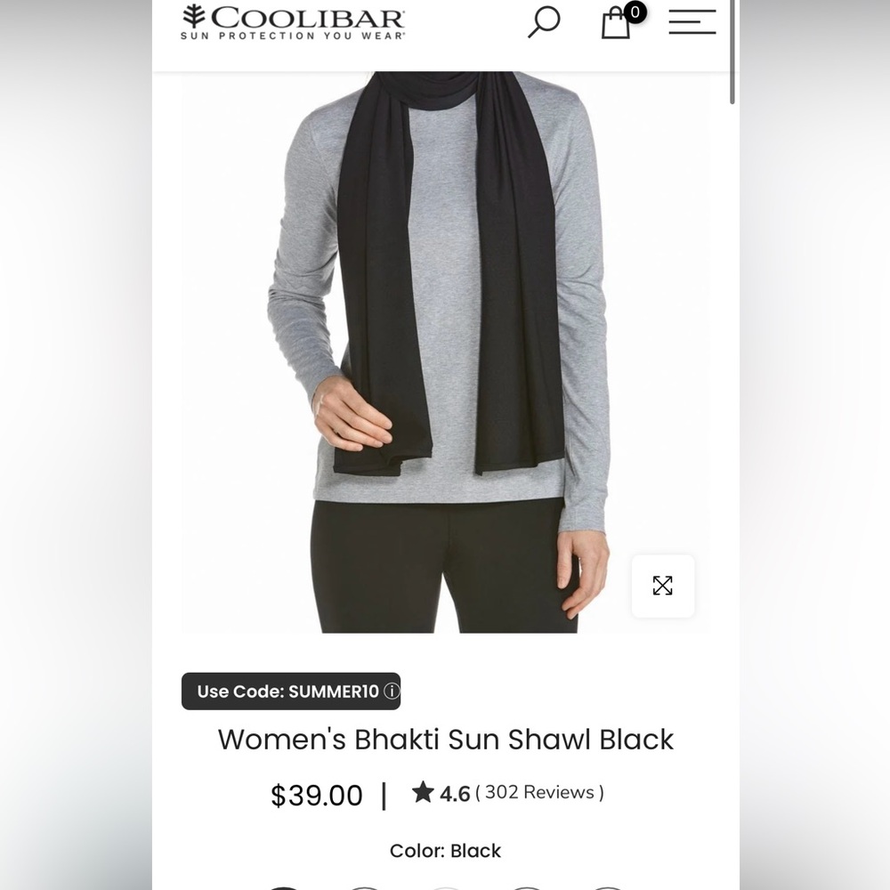 Coolibar Women's Black Bhakti Sun Shawl